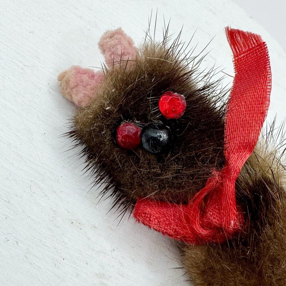 Vintage Scary Real Fur Animal Rabbit Brooch Pin Red Eyes Creepy Weird